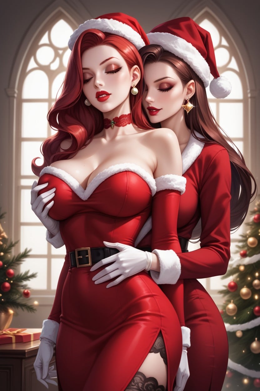 Red Lace Stockings, Choker, Wasp Waist Hentai AI Porn