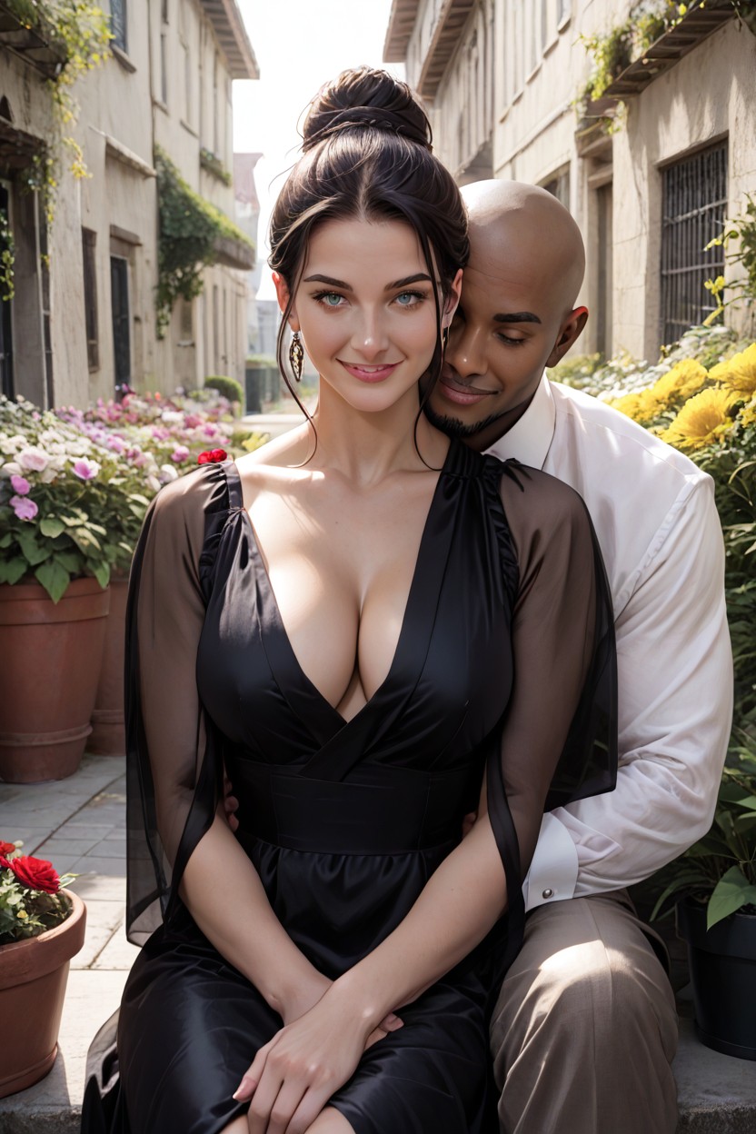 Submissive White Woman And Dominant African Black Man, 30+, Front View Hentai AI Porn