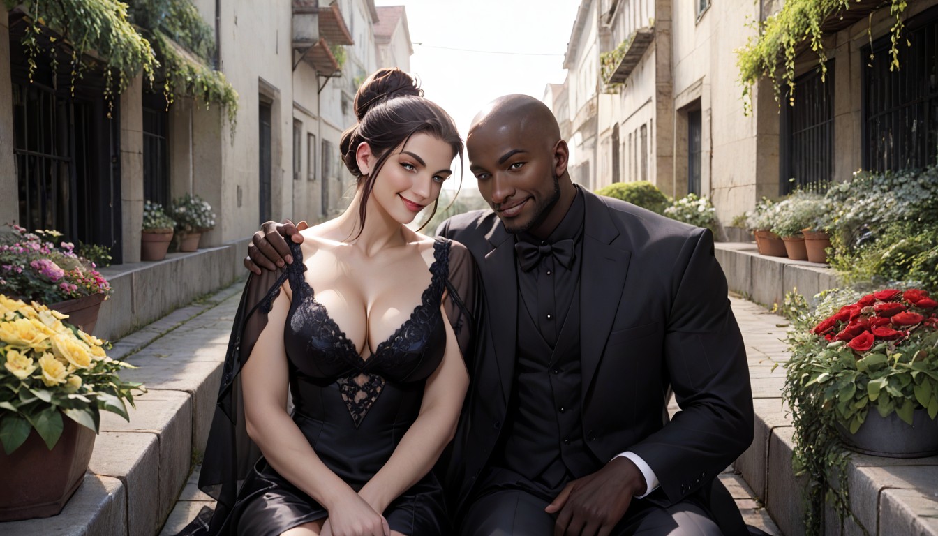 Interracial, She Is Snuggled Up Against Him, Midi Porno IA Hentai