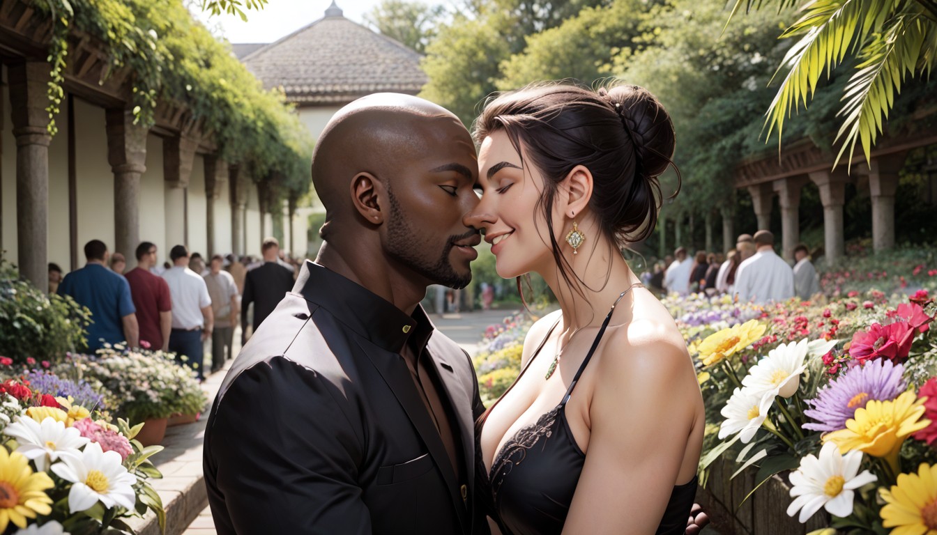 Outdoors, People In Background Out Of Focus, Interracial Hentai AI Porn