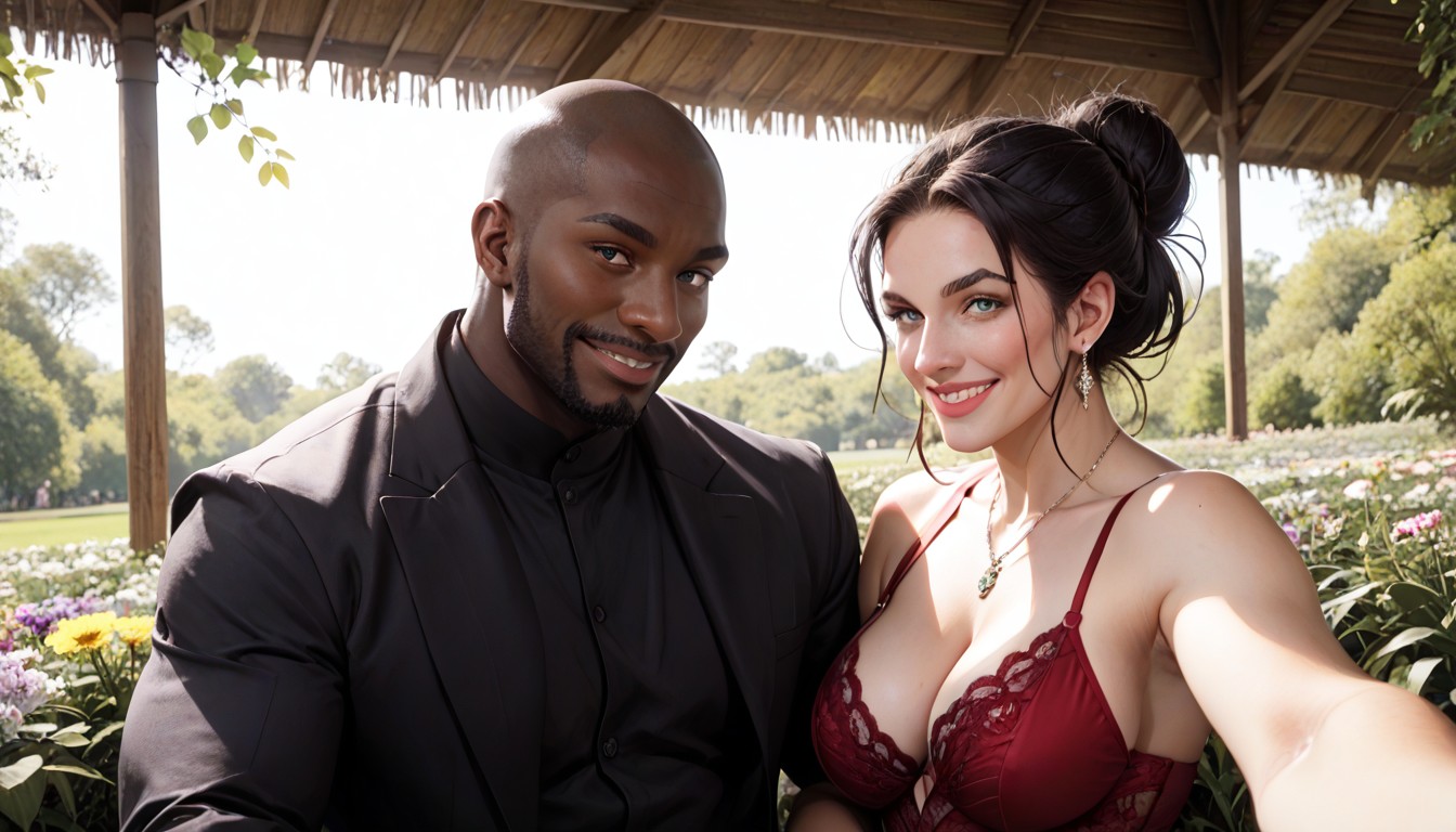 Sitting In A Row With Other People At An Outdoor Wedding, Many People Around, Romance Hentai AI Porn