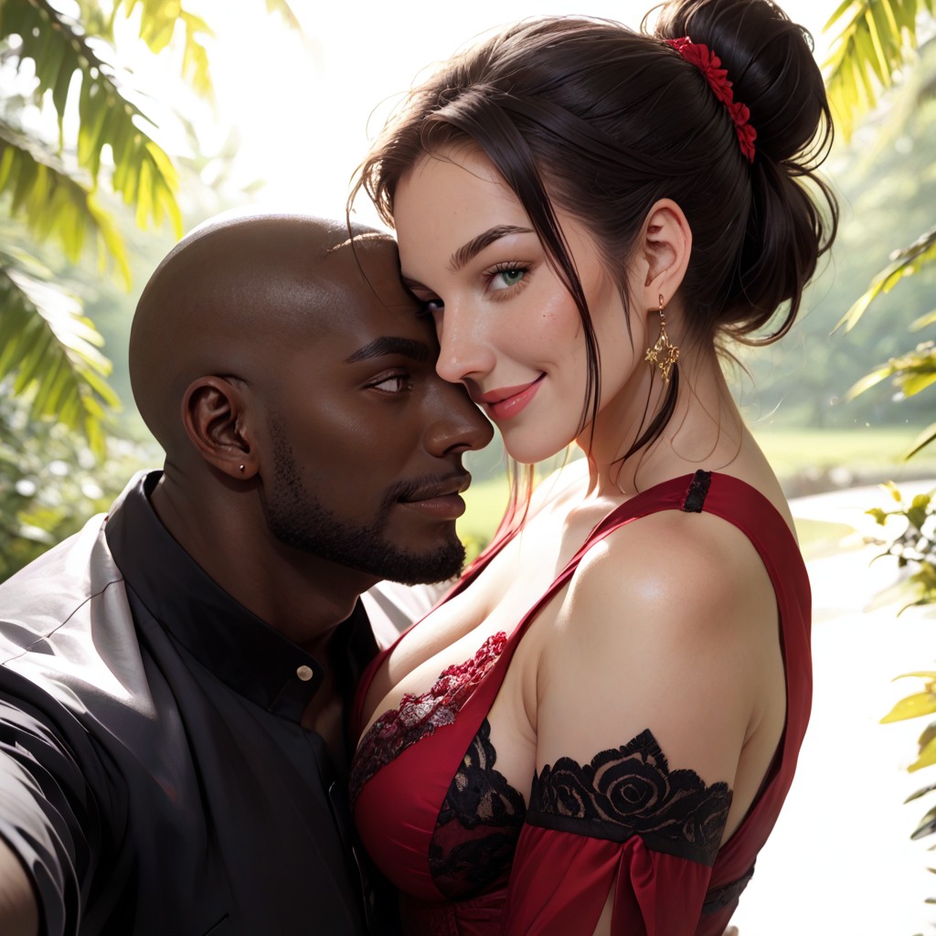 He Is Taller Than Her, Vista Lateral, Interracial Hentai IA