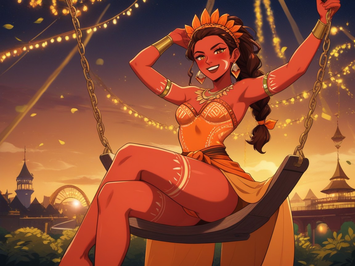 Orange Tribal Robes, High Color Contrast, Hourglass Body Type Porno IA latina