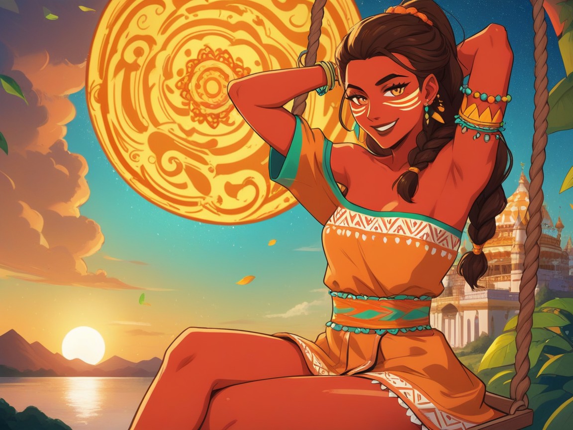 Tressé, Orange Tribal Robes, Orange Neon Carnival Lights Porno IA Latina