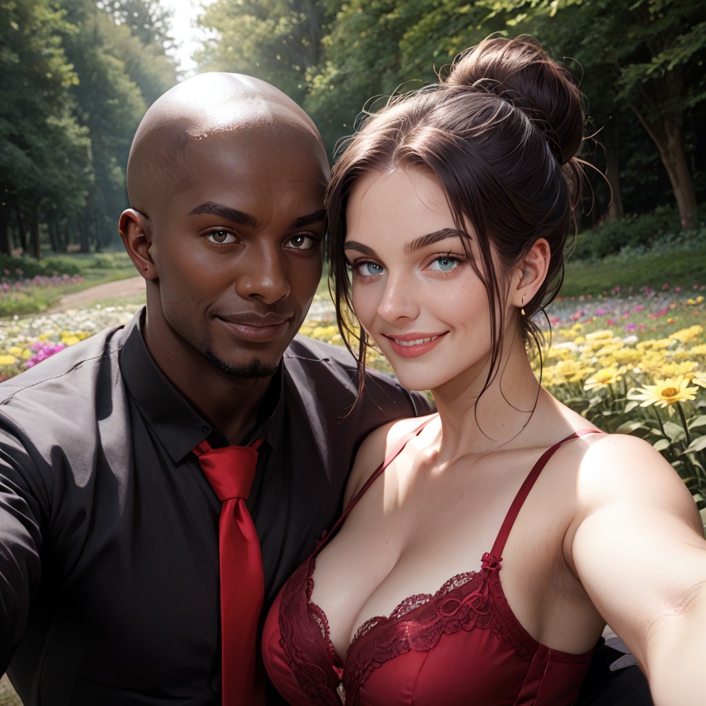 Outdoor Wedding, Dressed In Formalwear, She Is Snuggled Up Against Him ヘンタイAIポルノ