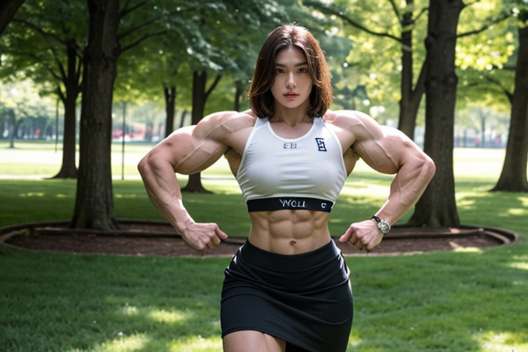 Muscular Traps, Beautiful Bodybuilder Woman, Park AI Porn