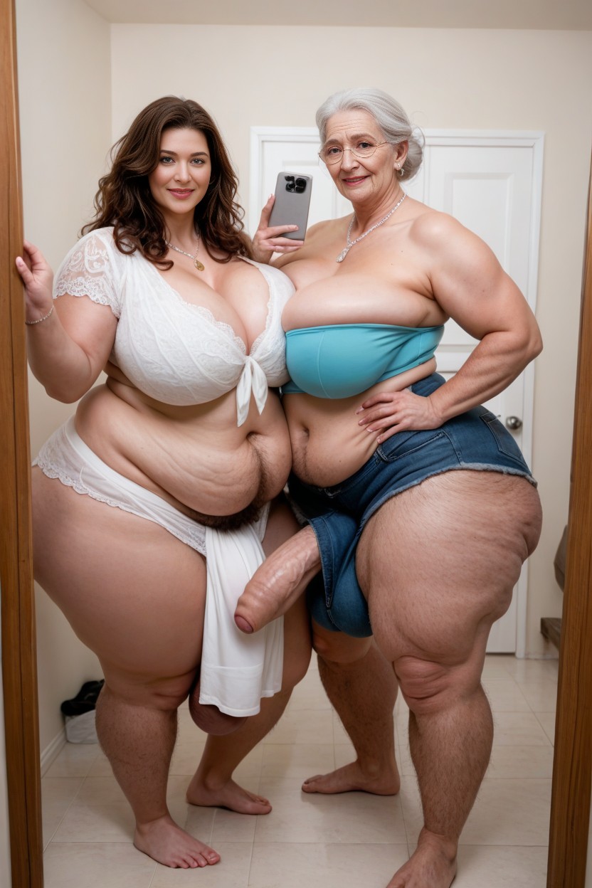 Extremely White Hair, Overflowing Rolls Of Fat, Morbidly Obese Woman AI Porn