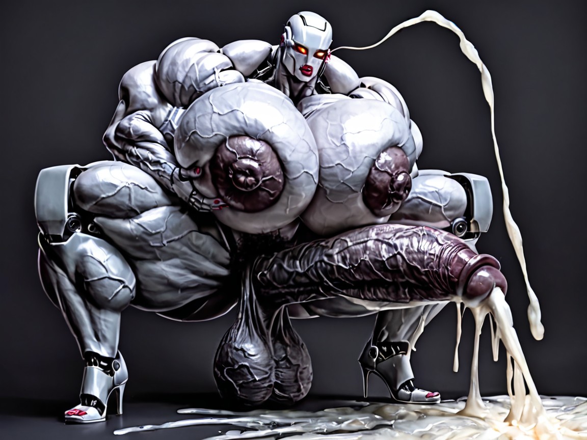 Normal Breasts, Veiny Robot Dick Polish Chrome, Hyper Realistic Shemale AI Porn