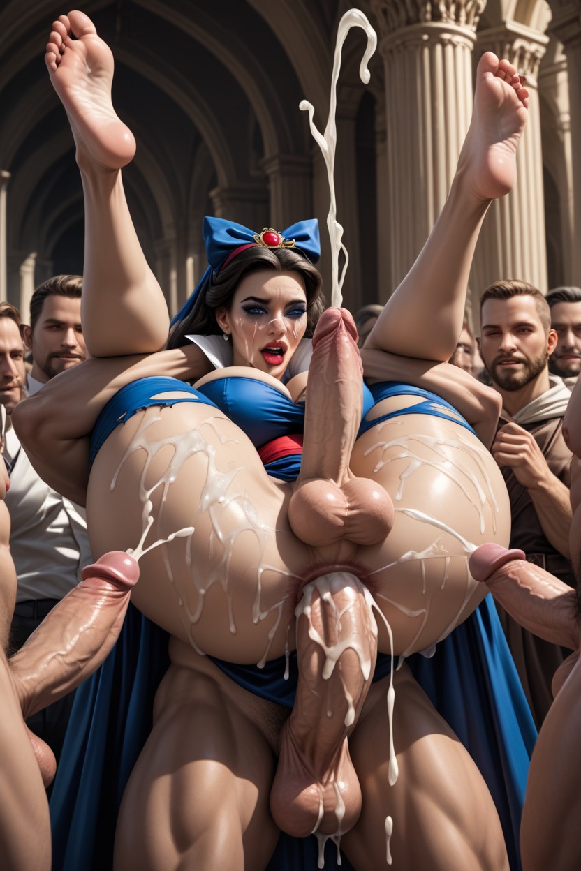 Exposed Anus, Cum Puddle, Snow White Shemale AI Porn