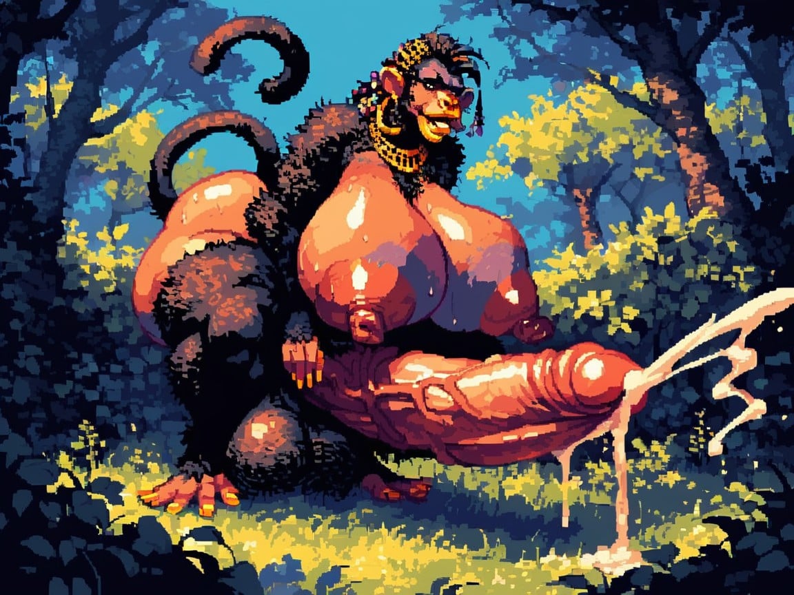 Black Fur Monkey, Monkey Tail, Cellulite Monkey Body ファーリーAIポルノ