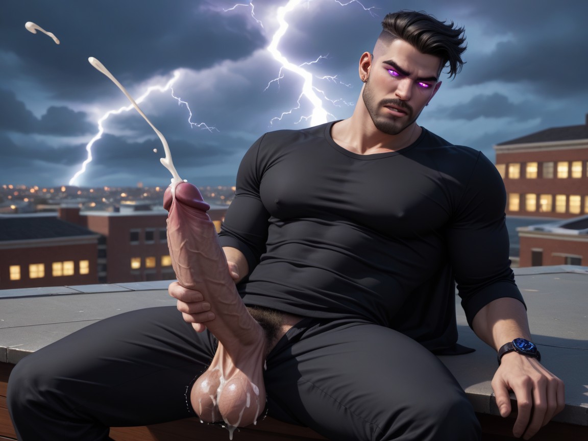 Buzzcut, Shooting Massive Cum Shot, Black Balls AI Gay Porn