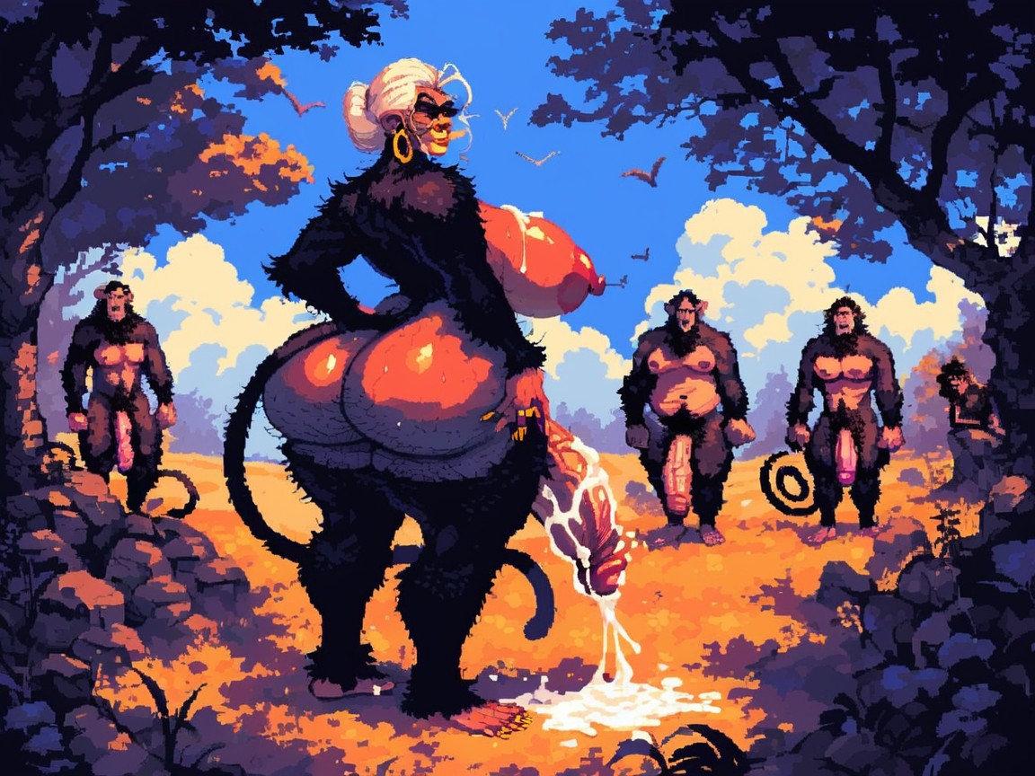 Black Monkey Gilf, Long Monkey Tail, Black Elderly Monkey Furry AI Porn