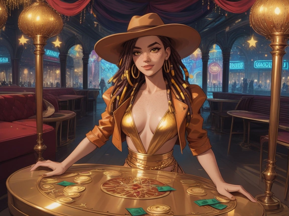 Gold Silk Sash, Hips Wider Than Chest, Gold Cowboy Hat Latina AI Porn