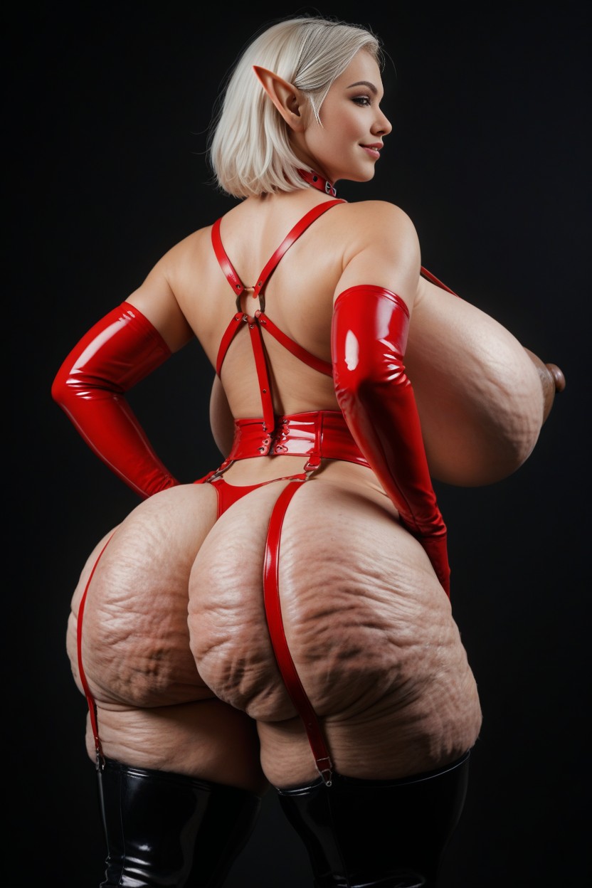 Red Body Harness, Wide Hips, Rear View AI Porn