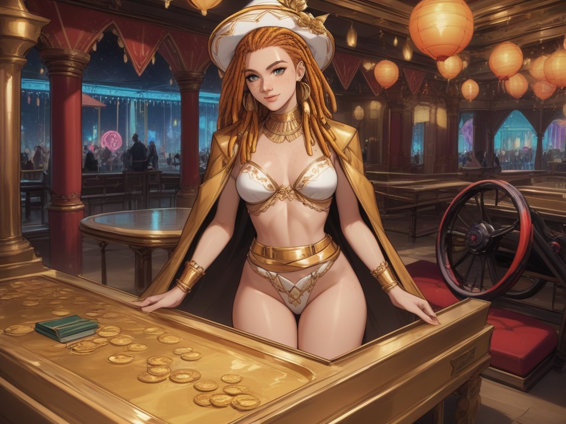 Vibrant Saturated Colors, Ass Depth Low, Carnival Booth Background Latina AI Porn
