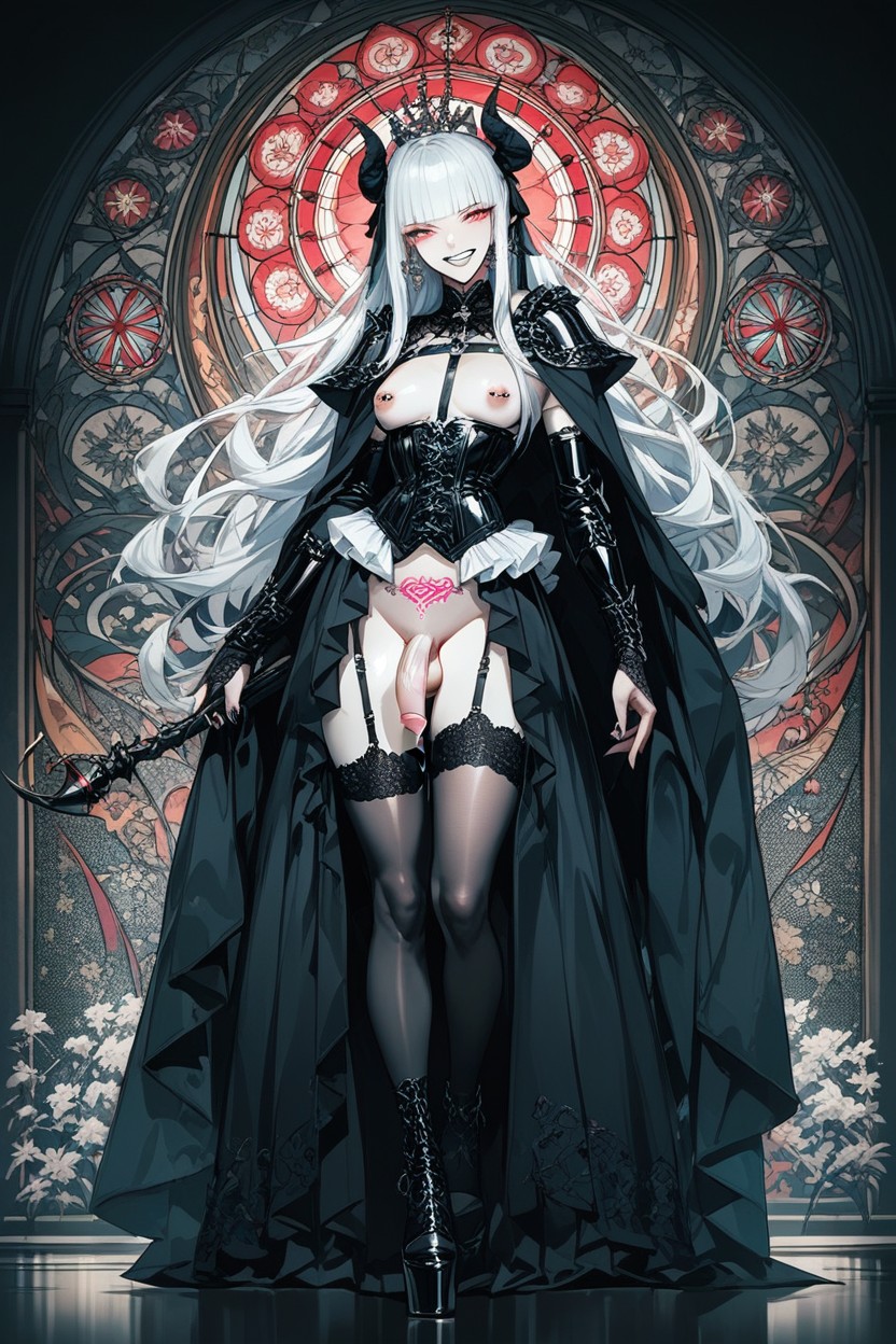 One Hand Holding Magic Staff And One Hand Grabbed Waist, Night, Evil Grin Smiling Hentai AI Porn