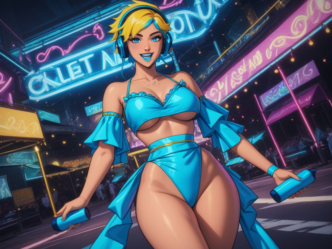 Smiling Mouth Open, Blonde Hair, Round Eyes Latina AI Porn