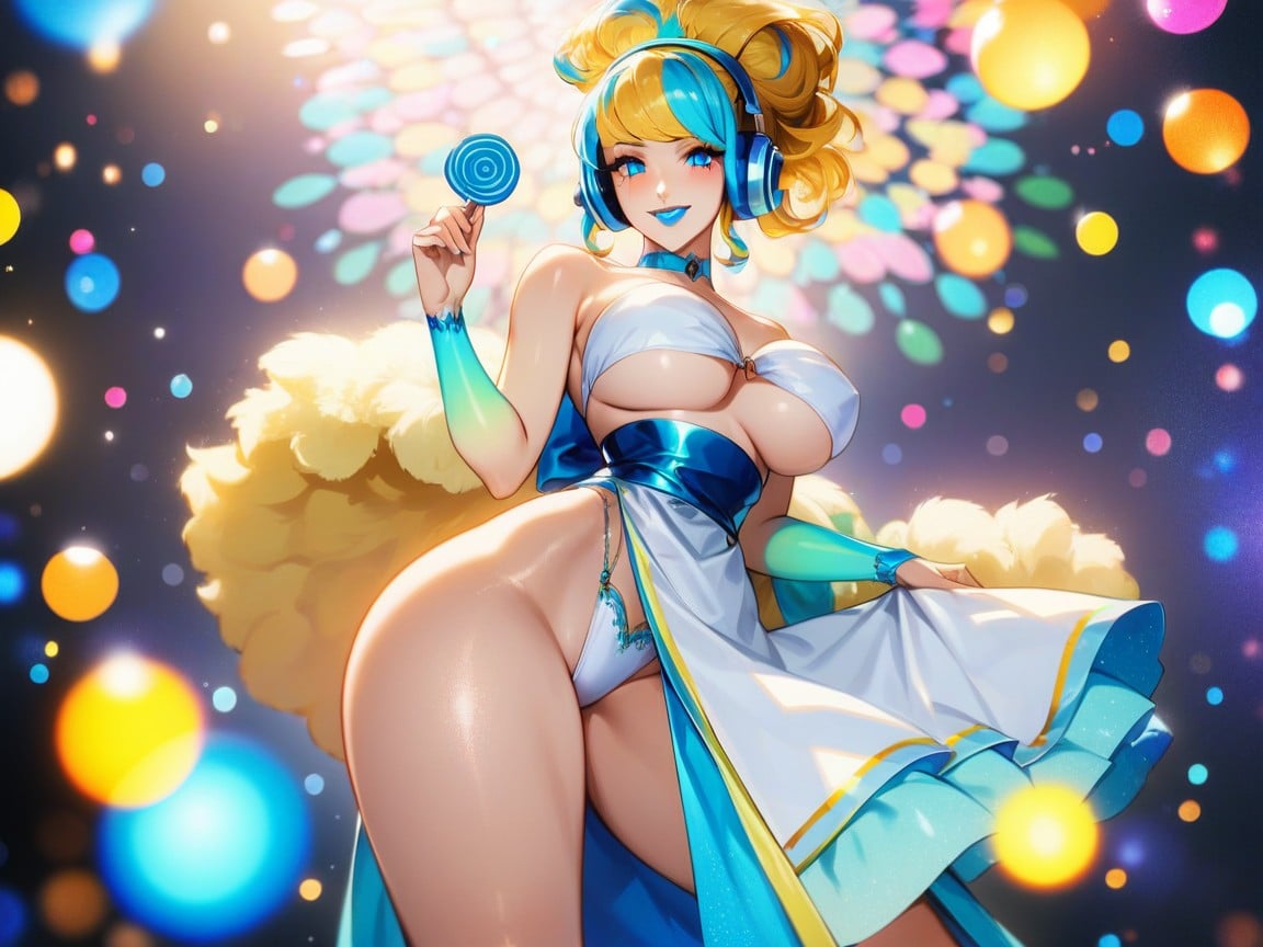 Bokeh, Hourglass Body Type, Blue Sheer Sash Hentai AI Porn