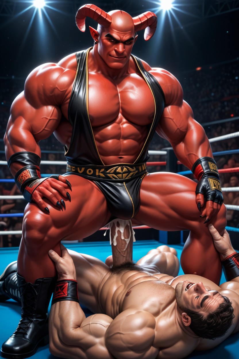 Wrestler, Buff, Red Skin AI Gay Porn