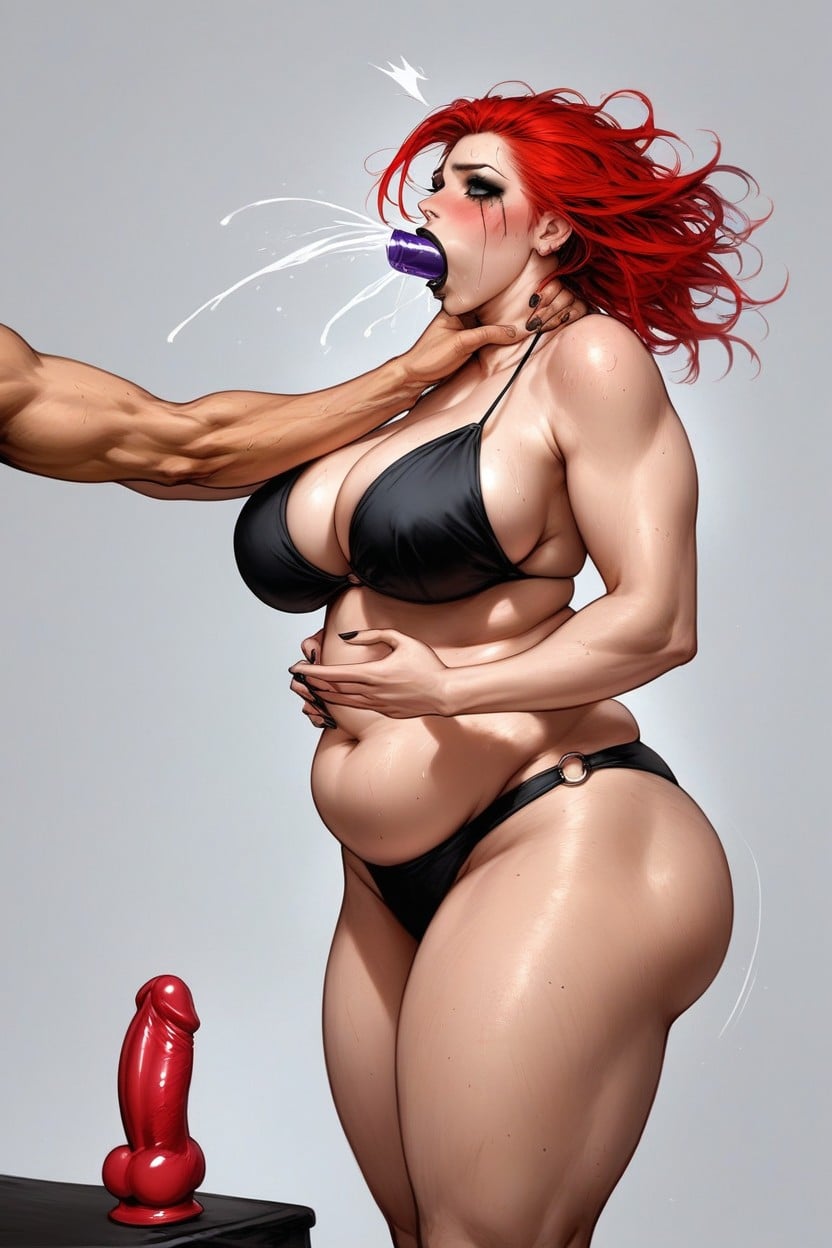 Throat Bulge, Extreme Blushing, Red Hair AI Porn