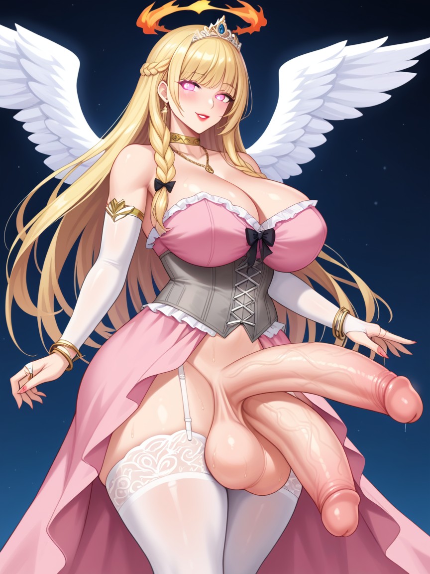 Pink Eyes, Angel Wings, Blonde Hair Shemale AI Porn