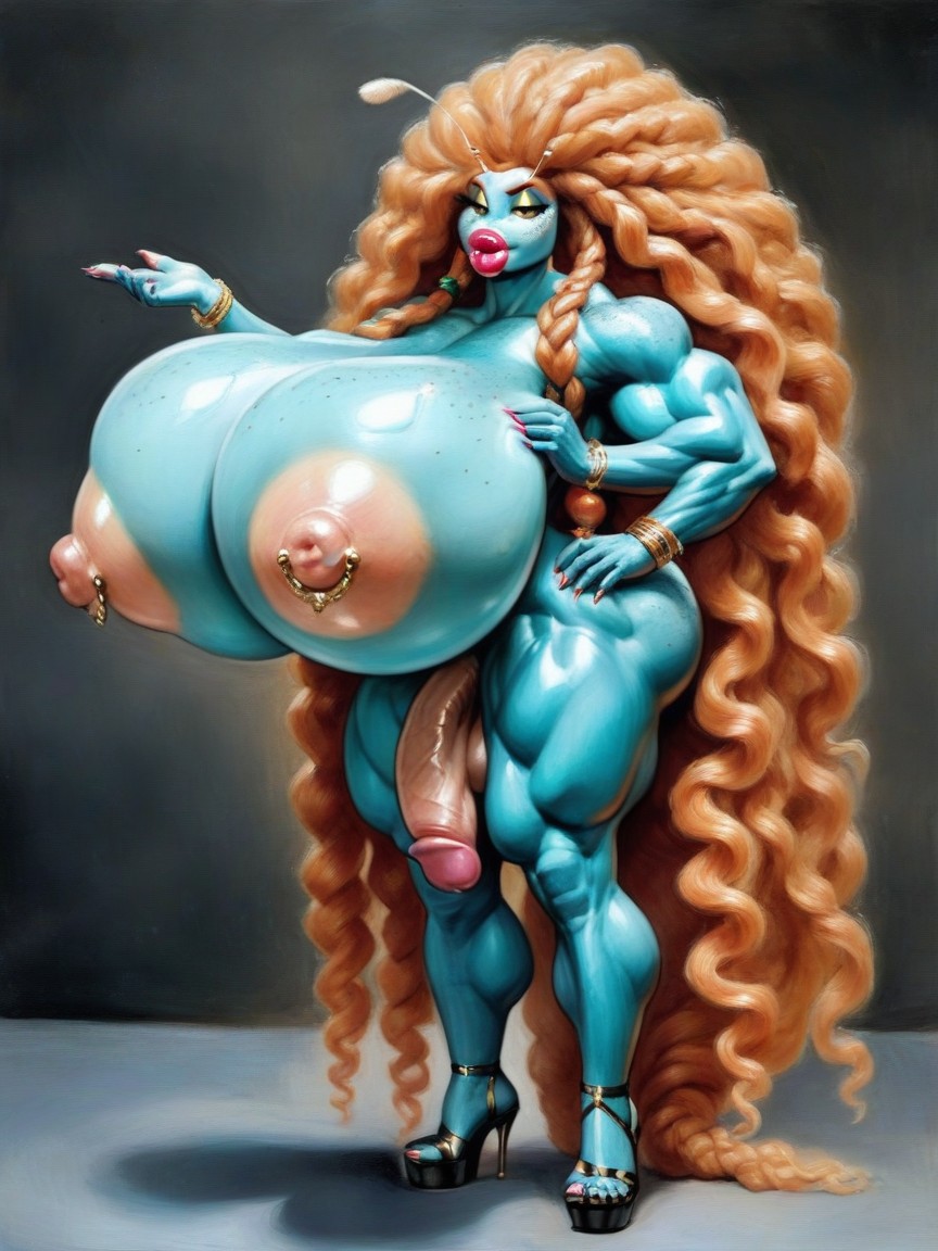 Full Body Piercings, Hyper Gigantic Breasts, Braided Hair Furry IA