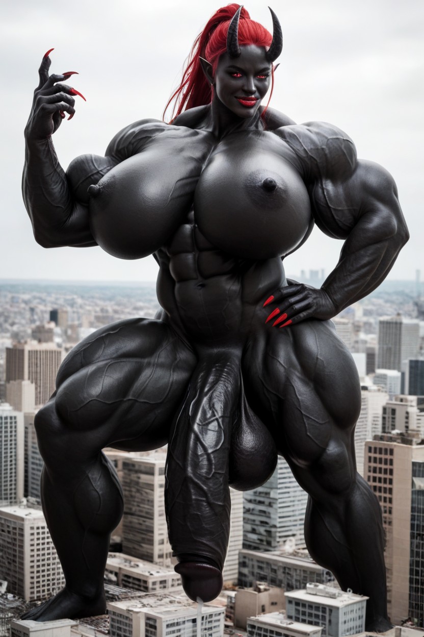 Venom Skin, Glowing Red Eyes, Red Lips Shemale AI Porn