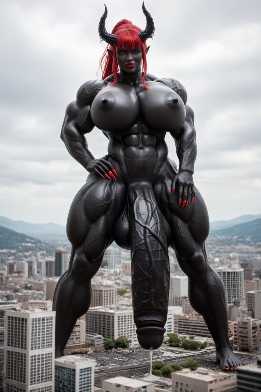 Muscular Thighs, Gigantic Shoulders, Red Eyes Shemale AI Porn