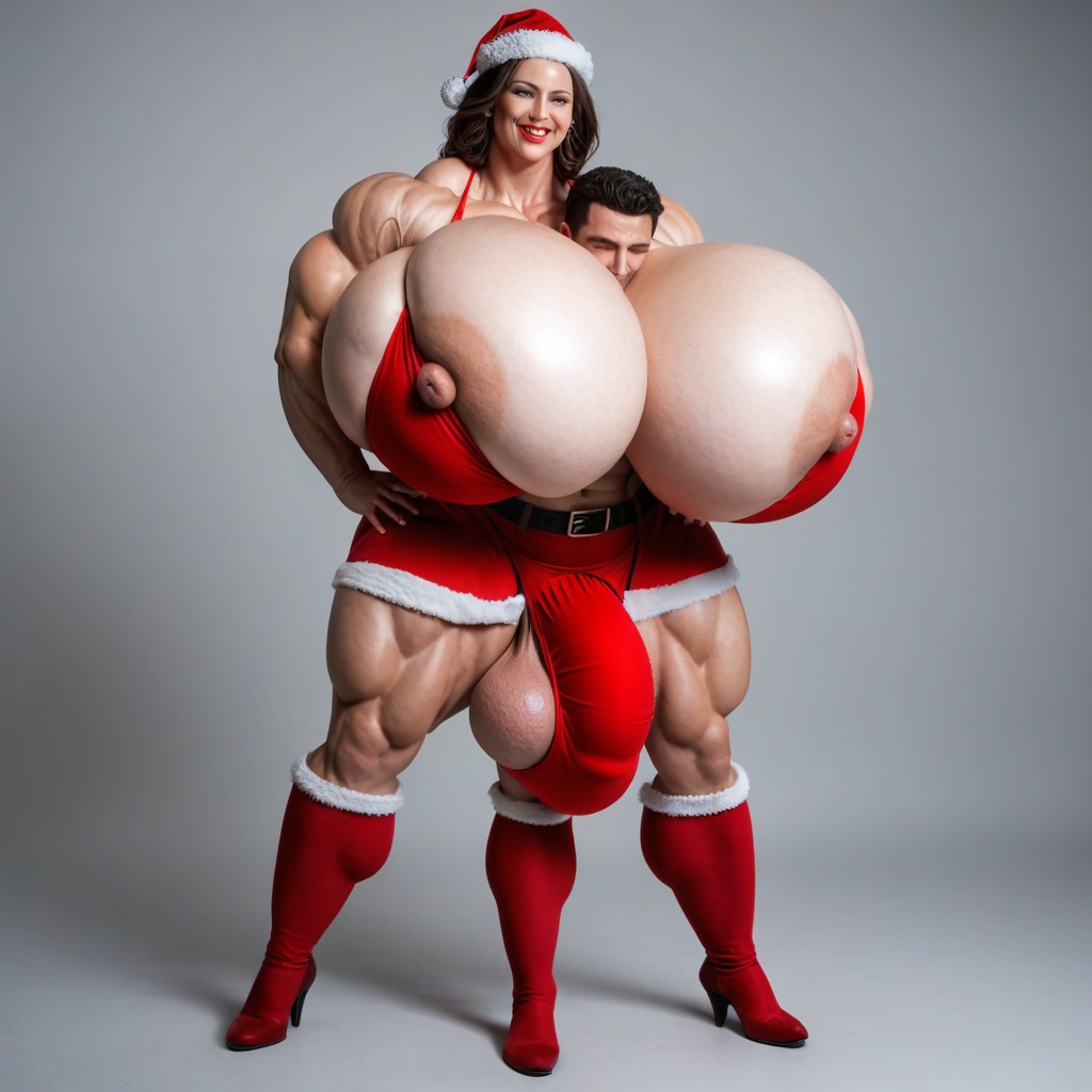 Gigantic Serratus Anterior, Hugging A Man, Thick Futanari Shemale AI Porn
