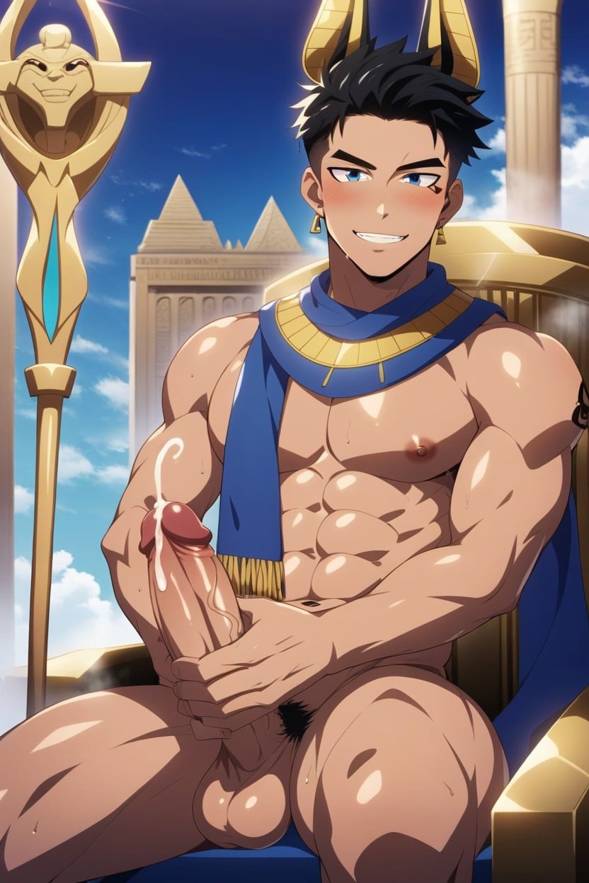 White Muscular Skin, Throne, Waist AI Gay Porn