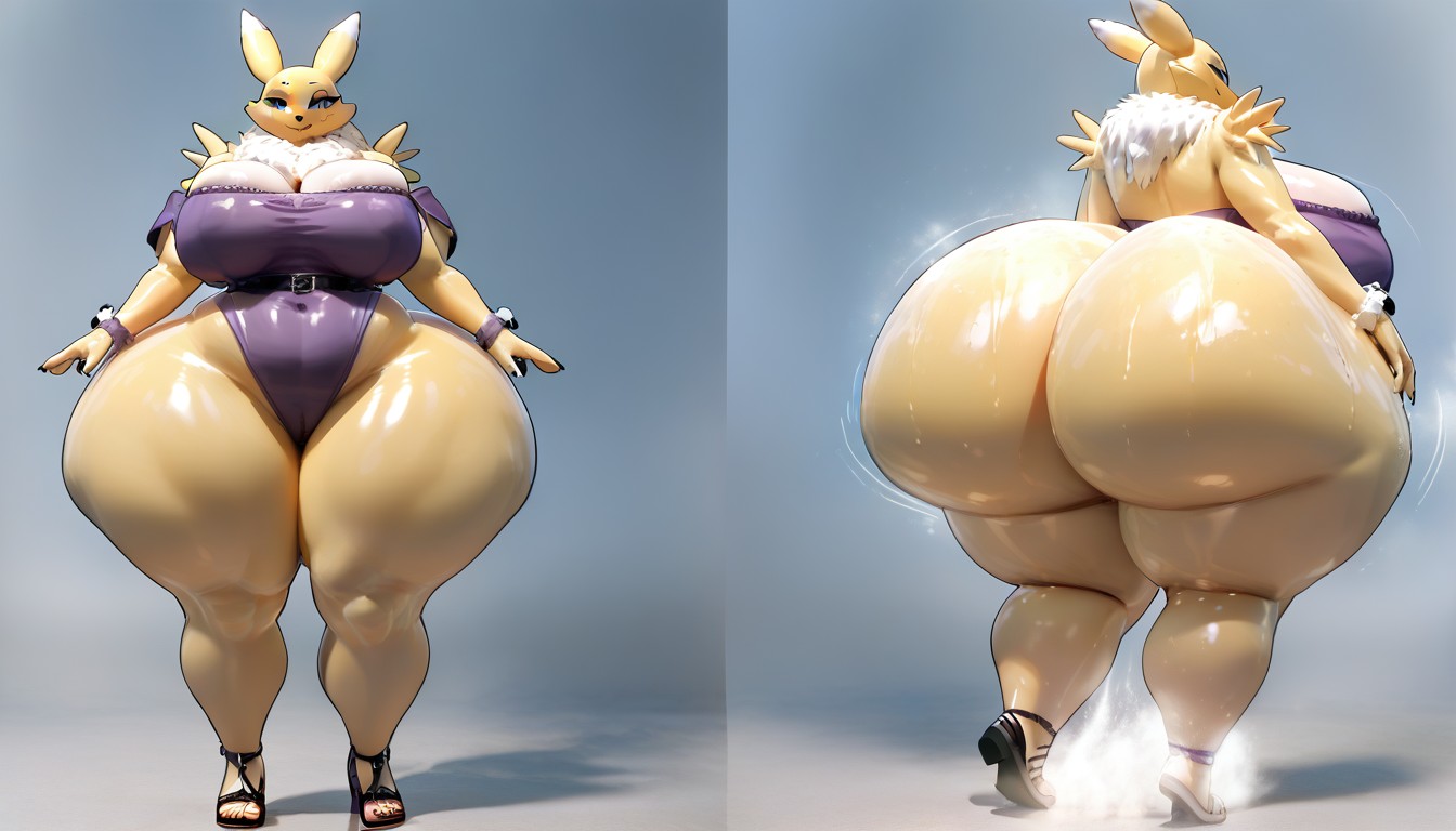 Enormous Ass, Ass Expansion, Side By Side Comparison Furry AI Porn