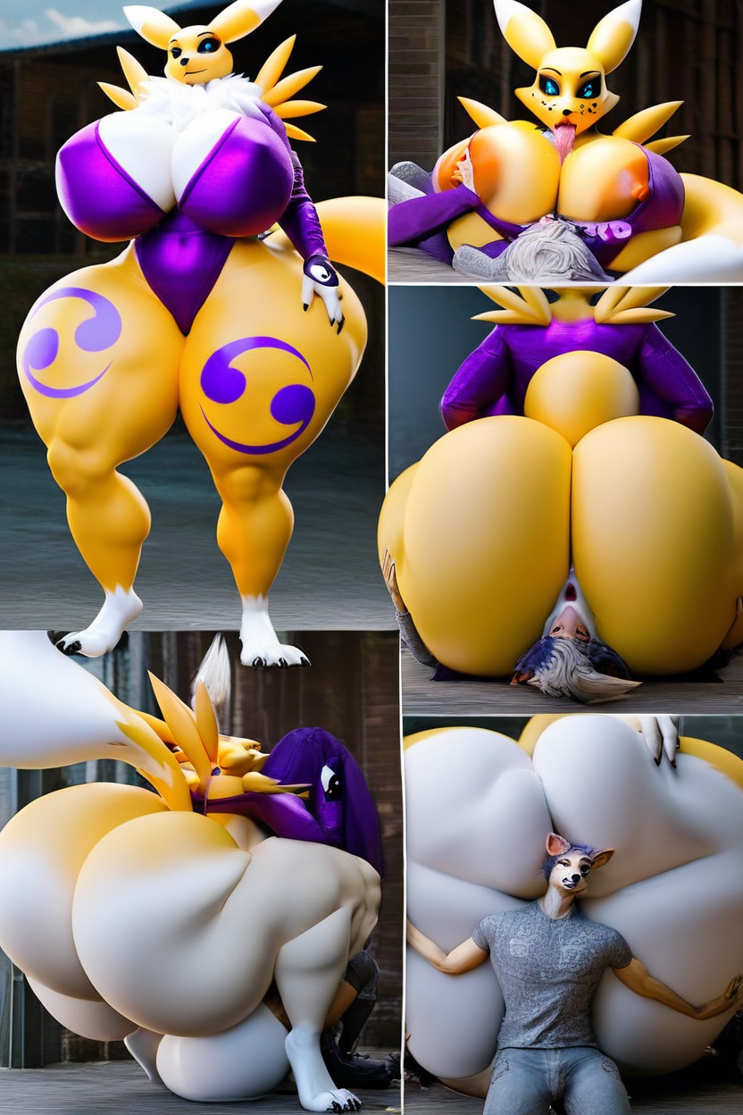 Large Female Renamon, Full Body, Multiple Views Furry AI Porn