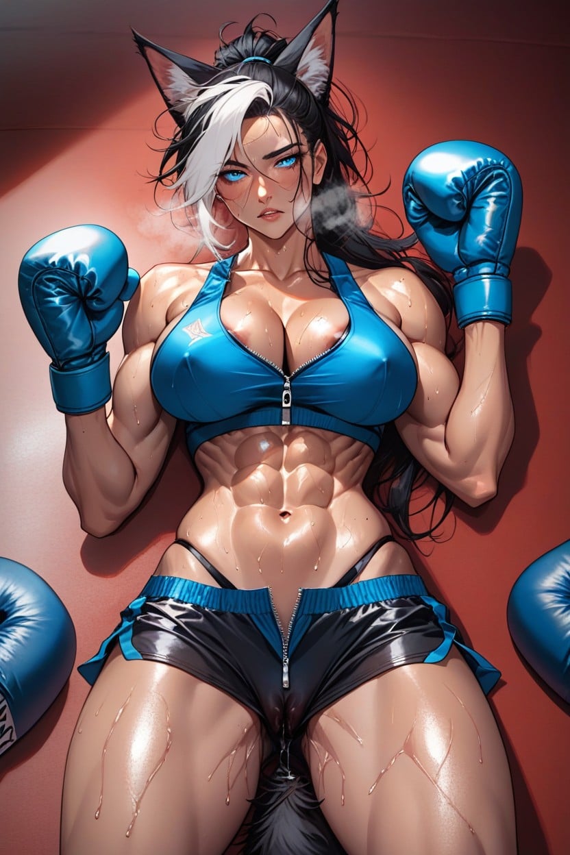 Tired, Blue Sport Bra Open Zipper, Solo Hentai AI Porn