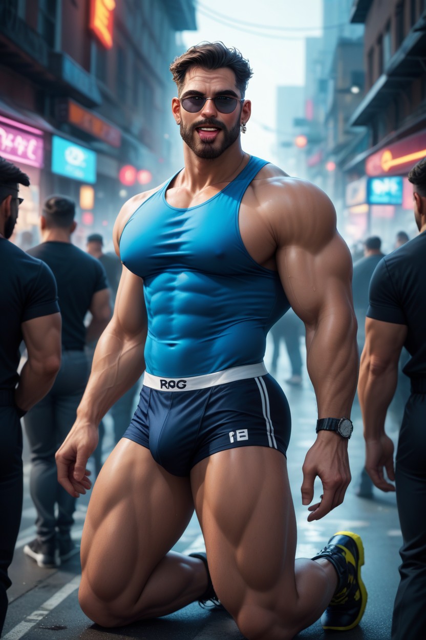 Blue, Muscular Build, 18+ AI Gay Porn