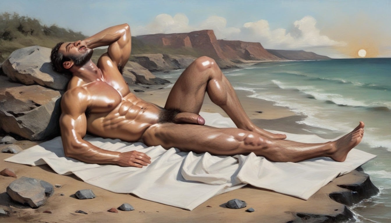 Sand, Relaxed Expression, Barefoot AI Gay Porn