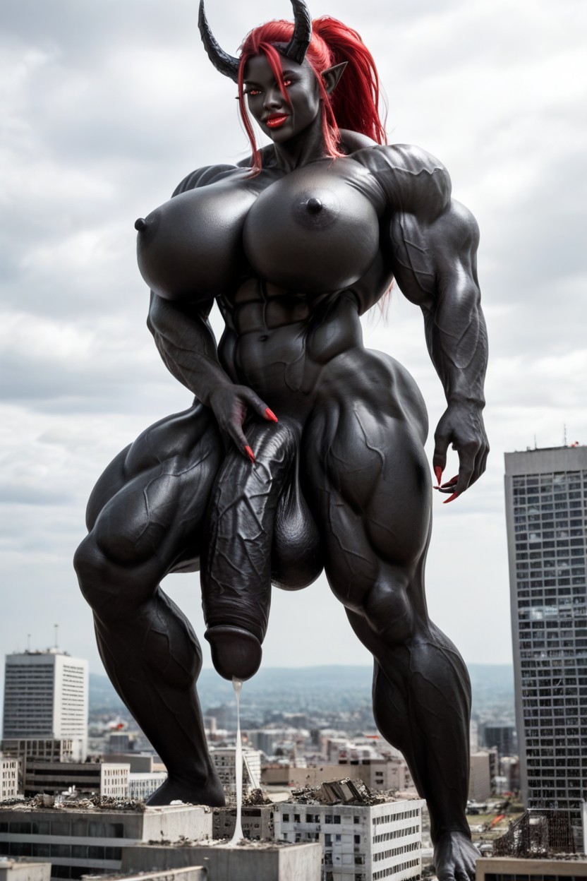 City, Her Cock Is A Flared Cock, Seductive Pose Shemale AI Porn