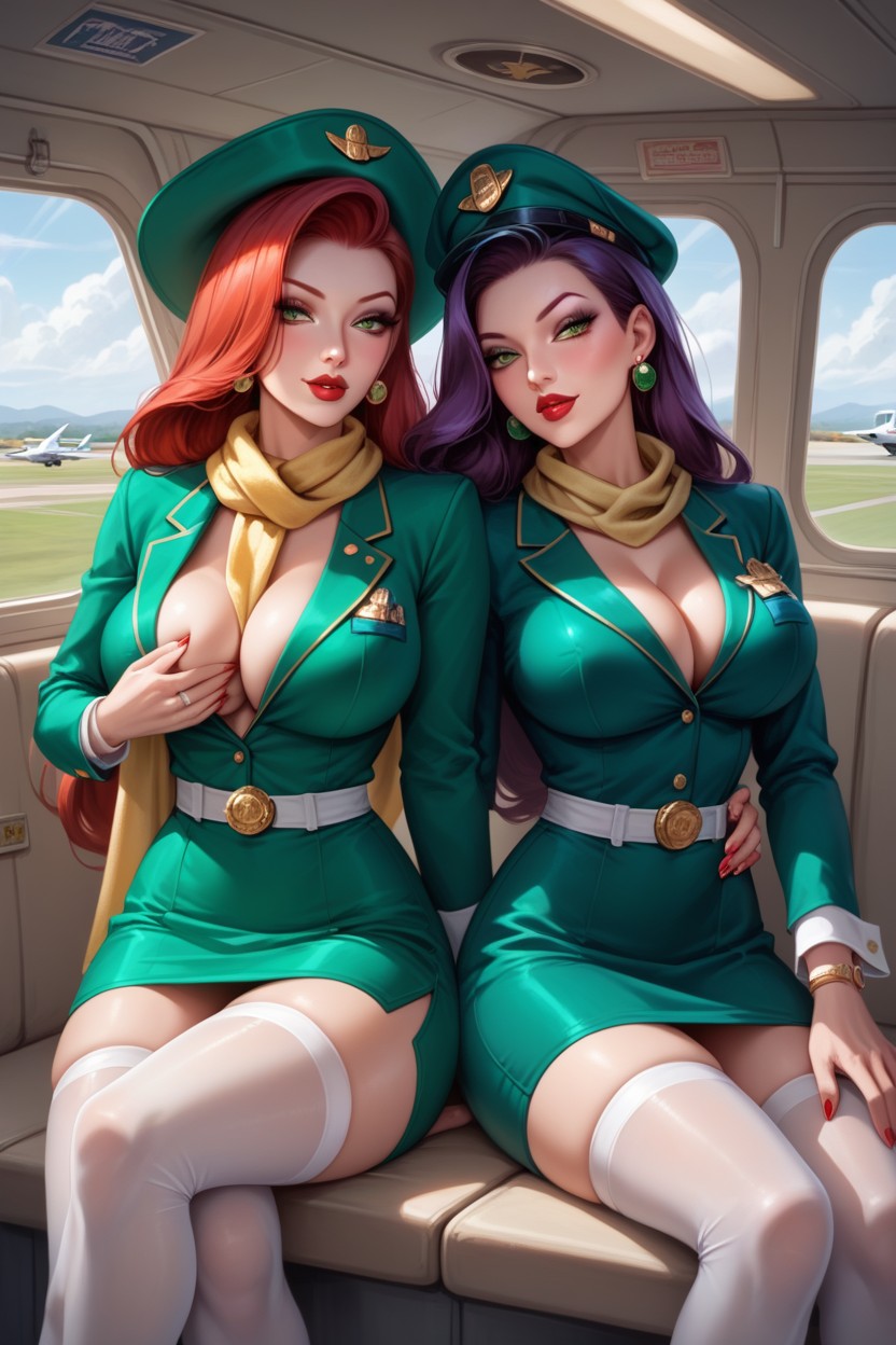 No Men, Long Yellow Scarf, White Woman Hentai IA