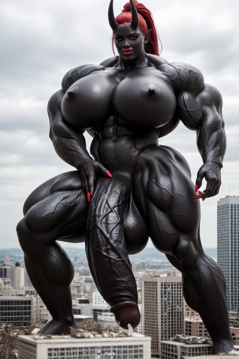 Her Cock Is A Flared Cock, Gigantic Veins All Over Her Body, Hyper Black Cock Growth Shemale AI Porn
