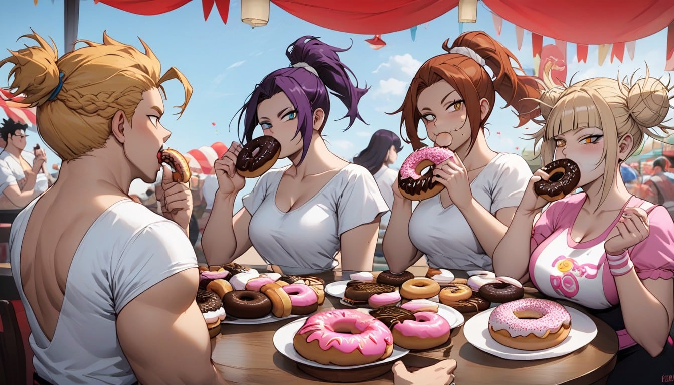 Serious, Detailed Faces, Fat Harley Quinn Eating Donuts Hentai AI Porn