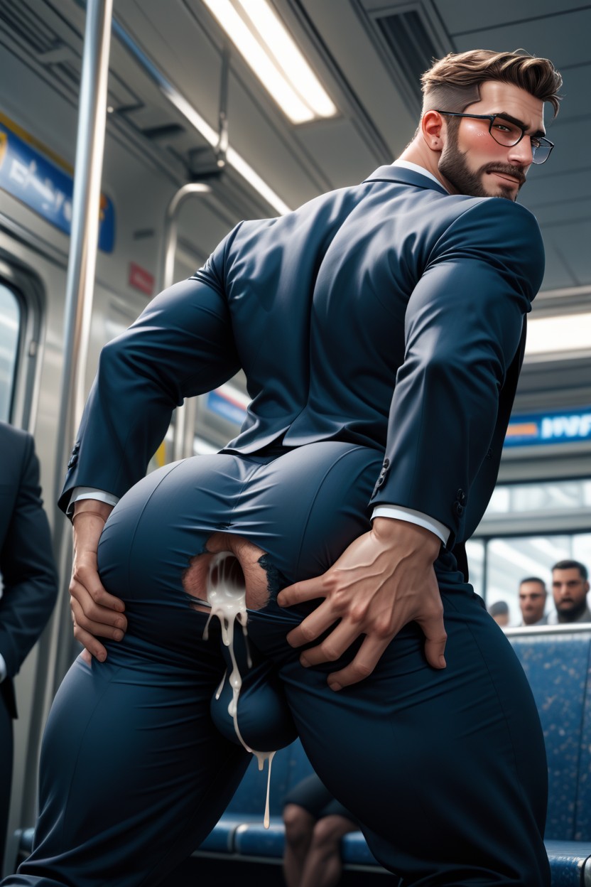 Public Train, Excessive Cum, Dick Insertion AI Gay Porn