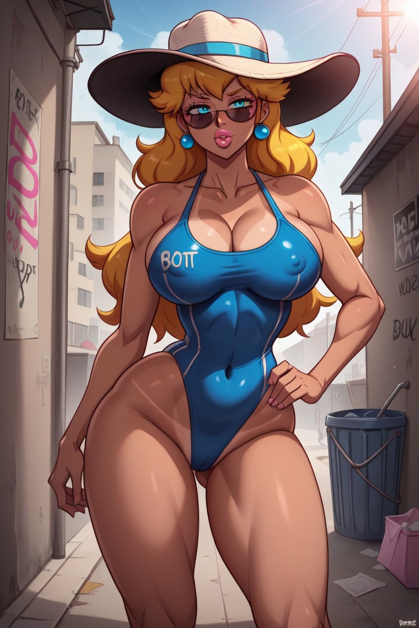 Nipple Bulge, Hourglass Figure, One-piece Swimsuit Hentai AI Porn