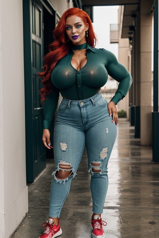 Extremely Tall, Extremely Large Steroid Arms, Extremely Long Hair AI Porn