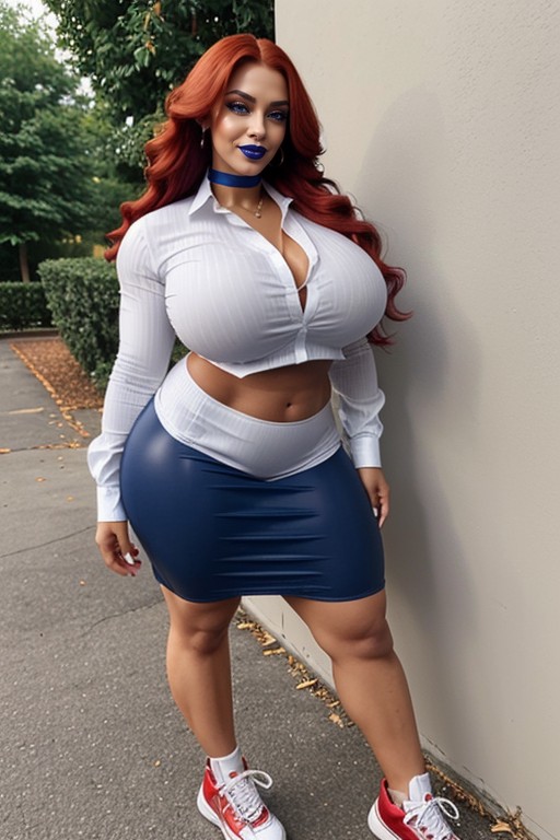 Extremely Large Thighs, Bright Green Eyes, Colossal Saggy Breasts AI Porn