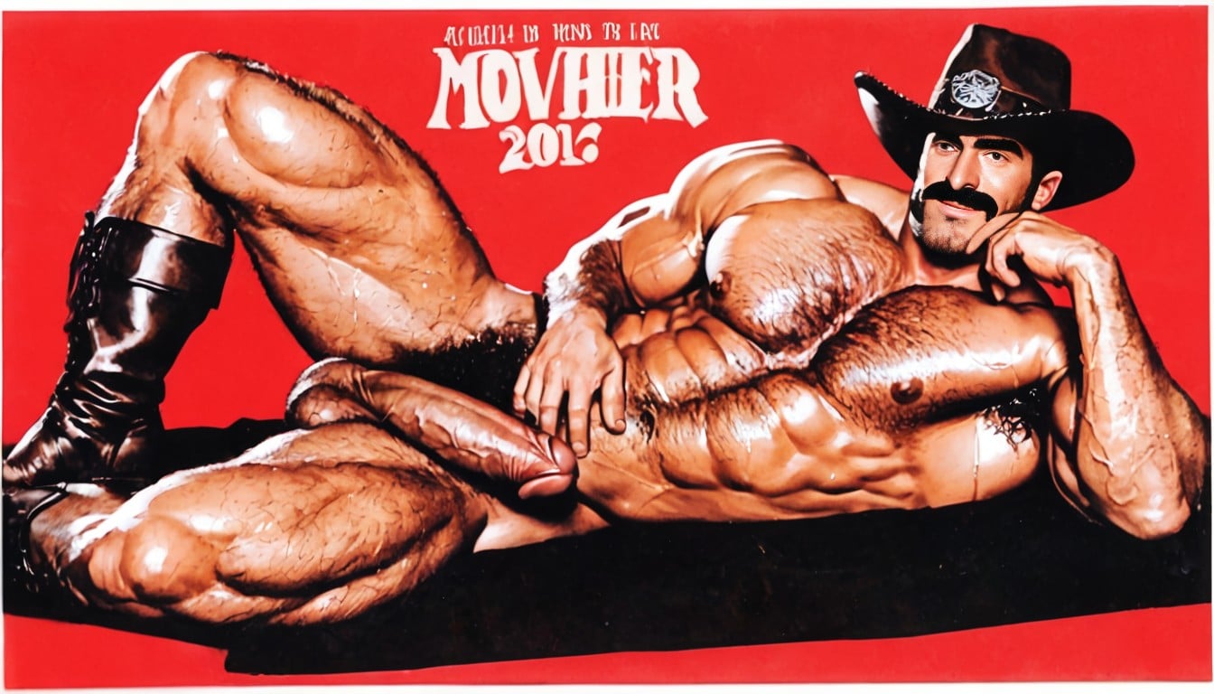Hand On Own Chin, Oversized Muscles, Extreme Hairy Body AI Gay Porn