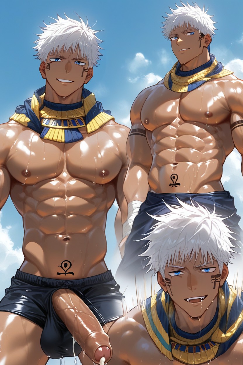 Grinning, Two Block, Muscular Skin AI Gay Porn
