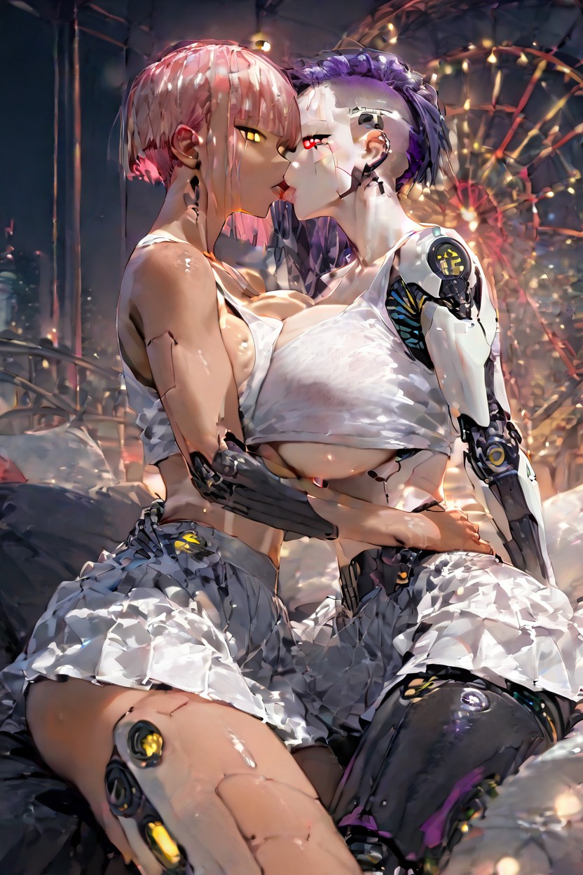 Glowing Eyes, Shiny Silver Tank Top, Carnival Hentai AI Porn