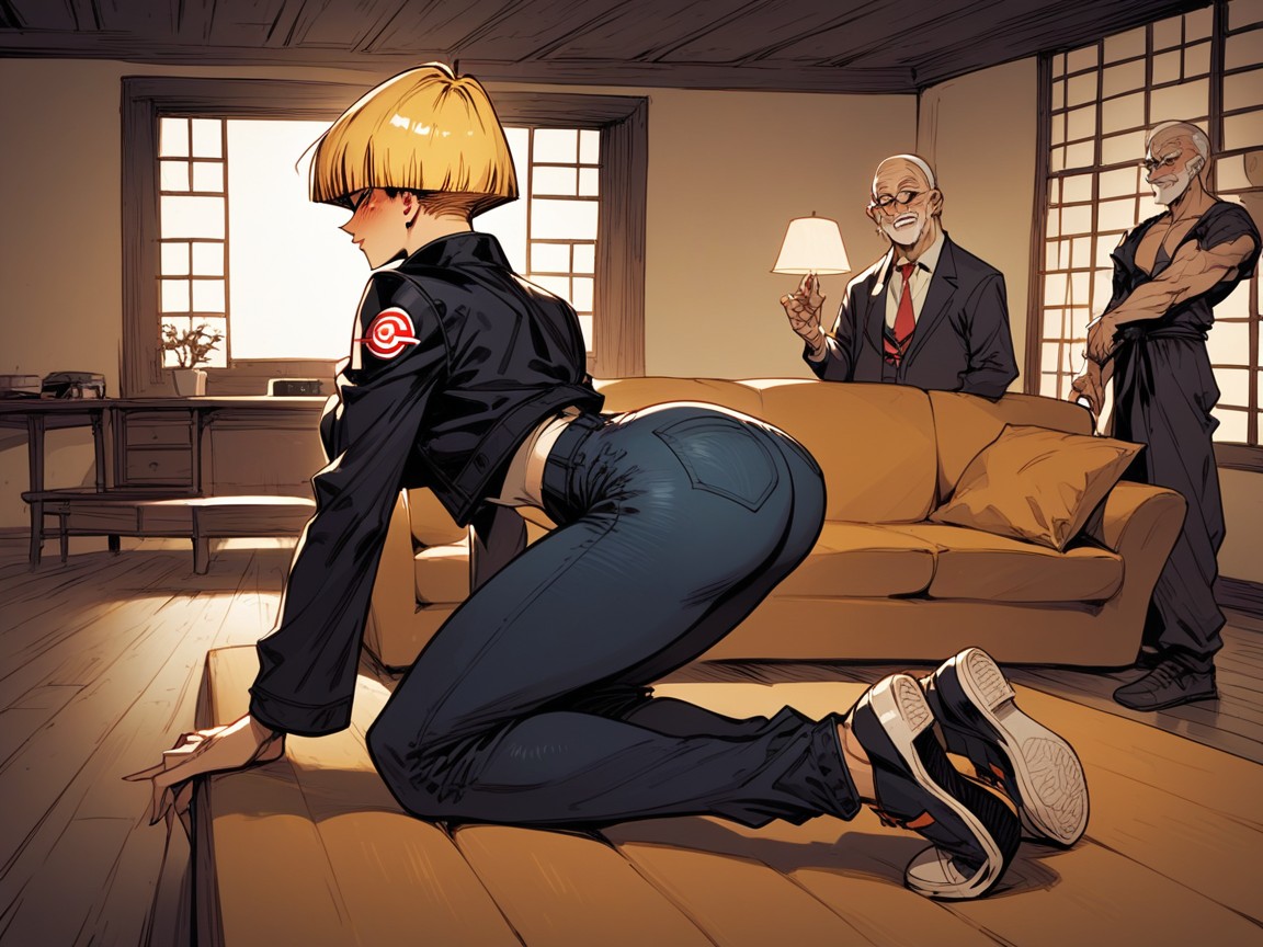 Old Man Ugly Expressions, Tired Face , Android Kneeling Bent Over On Sofa Hentai AI Porn