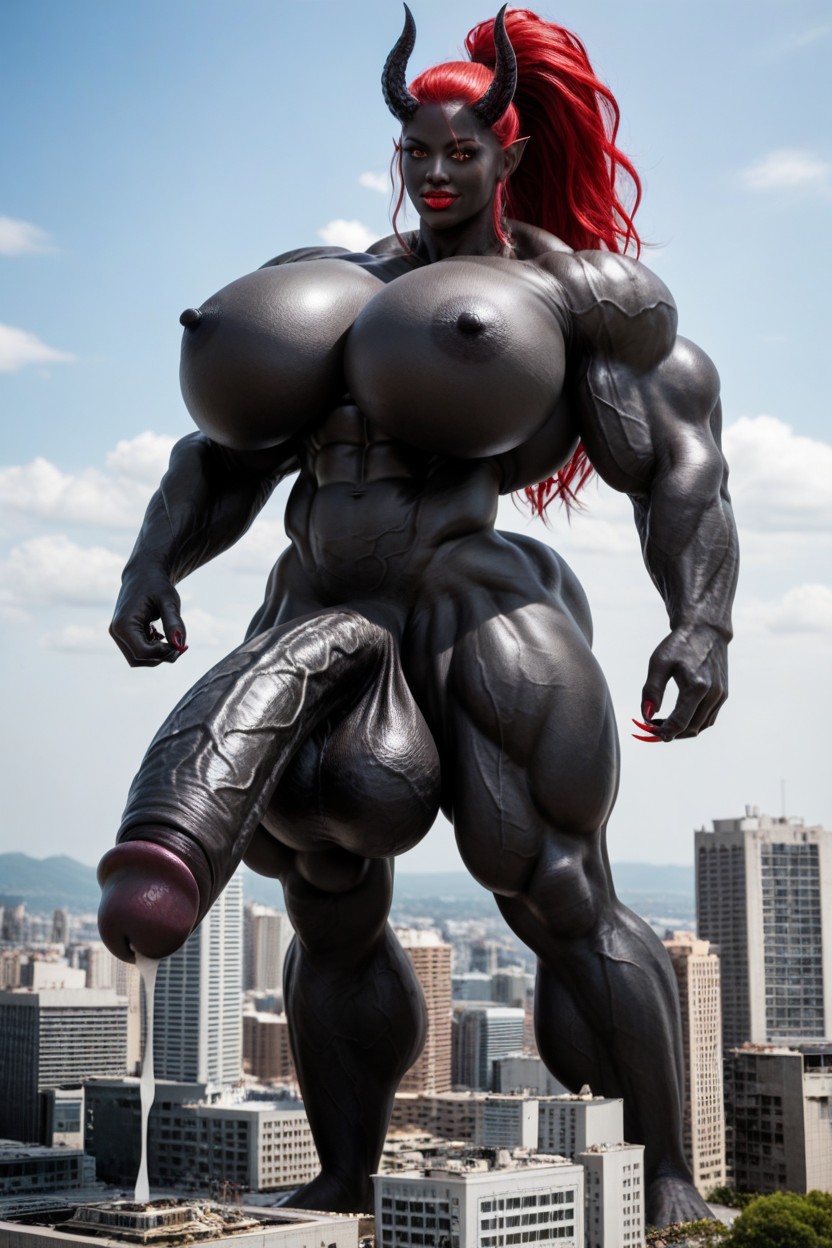 Black Skin, Her Cock Is A Flared Cock, Red Hair Shemale AI Porn