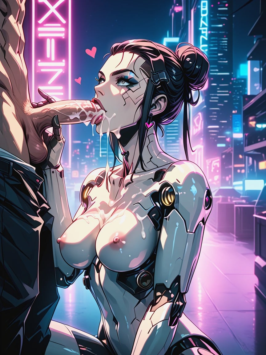 Smeared Makeup, Cum On Tits, Cyberpunk Hentai AI Porn