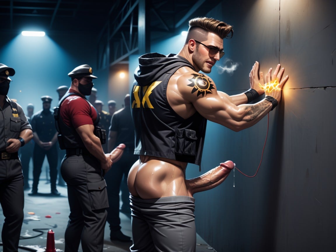 Night, Lightning Tattoos On Neck, He Telepathically Fucks You Against The Wall AI Gay Porn